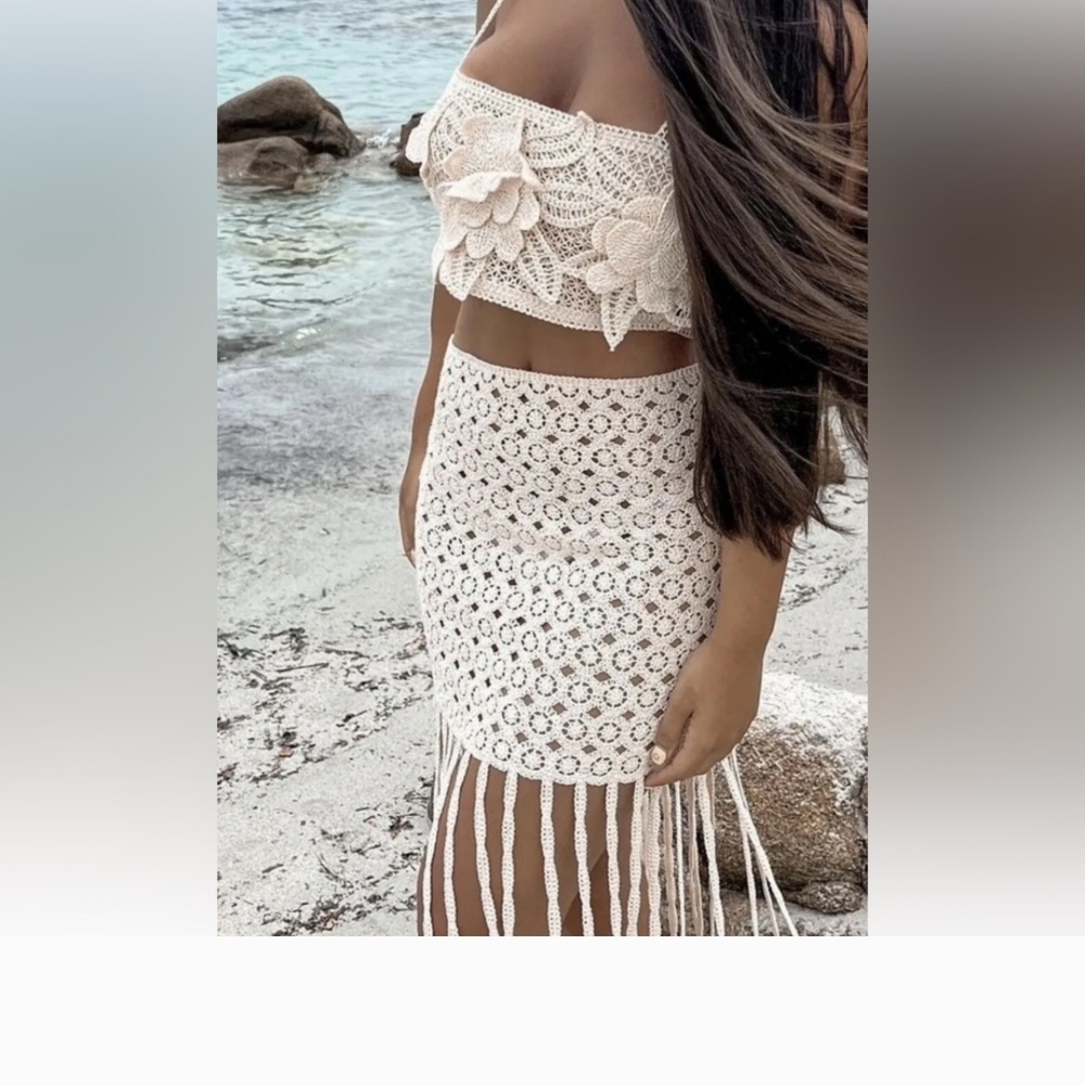 ZARA Crochet Fringe Skirt